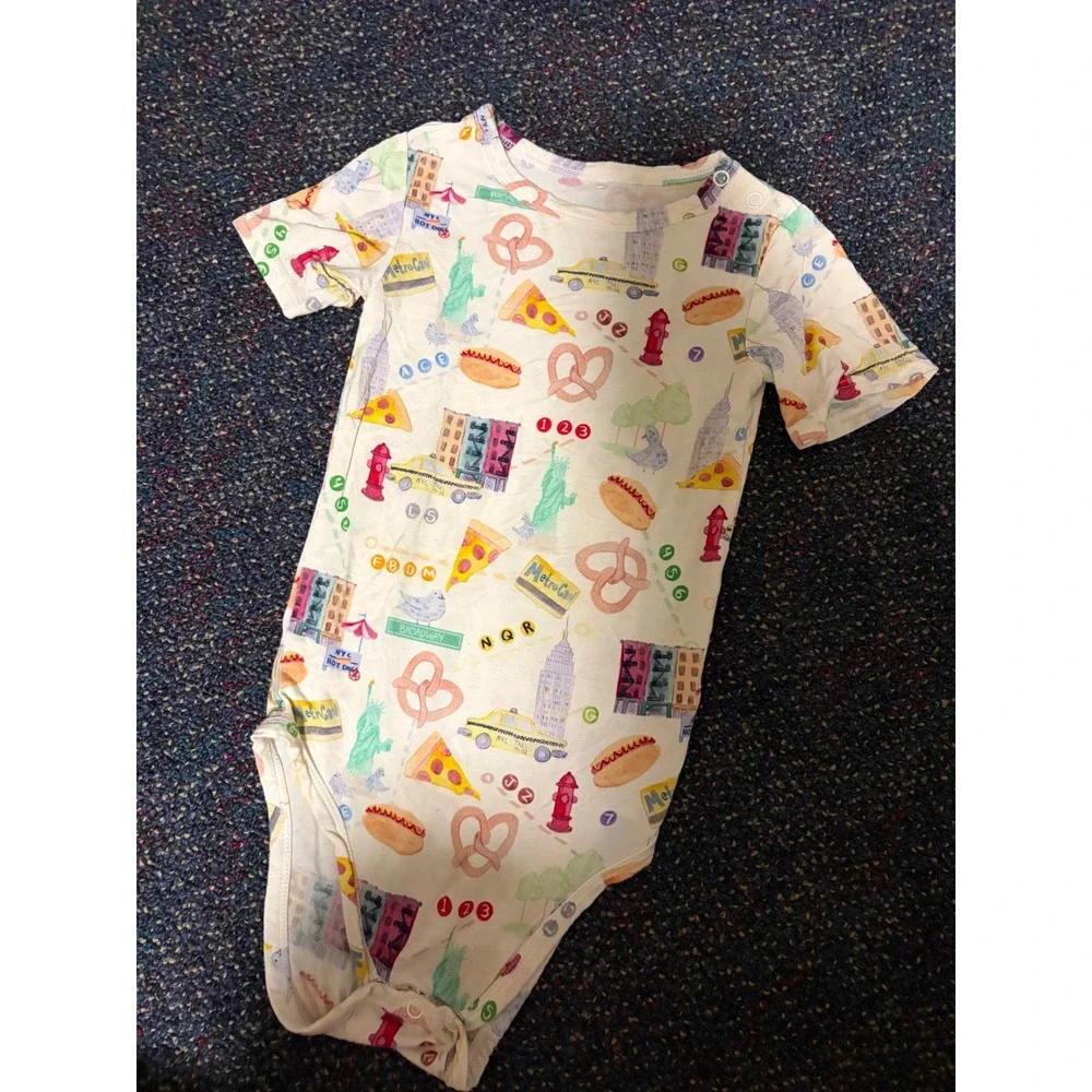 Posh Peanut 2T NYC Big Apple Bamboo Bodysuit Yellow Taxi Pizza Print